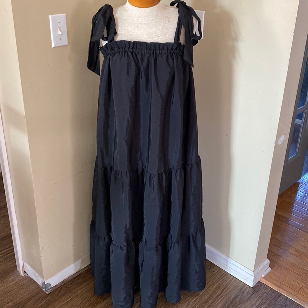 AURA the Label Tiered Maxi Dress Bohemian Artisan Prairie Women M Blue Beachy